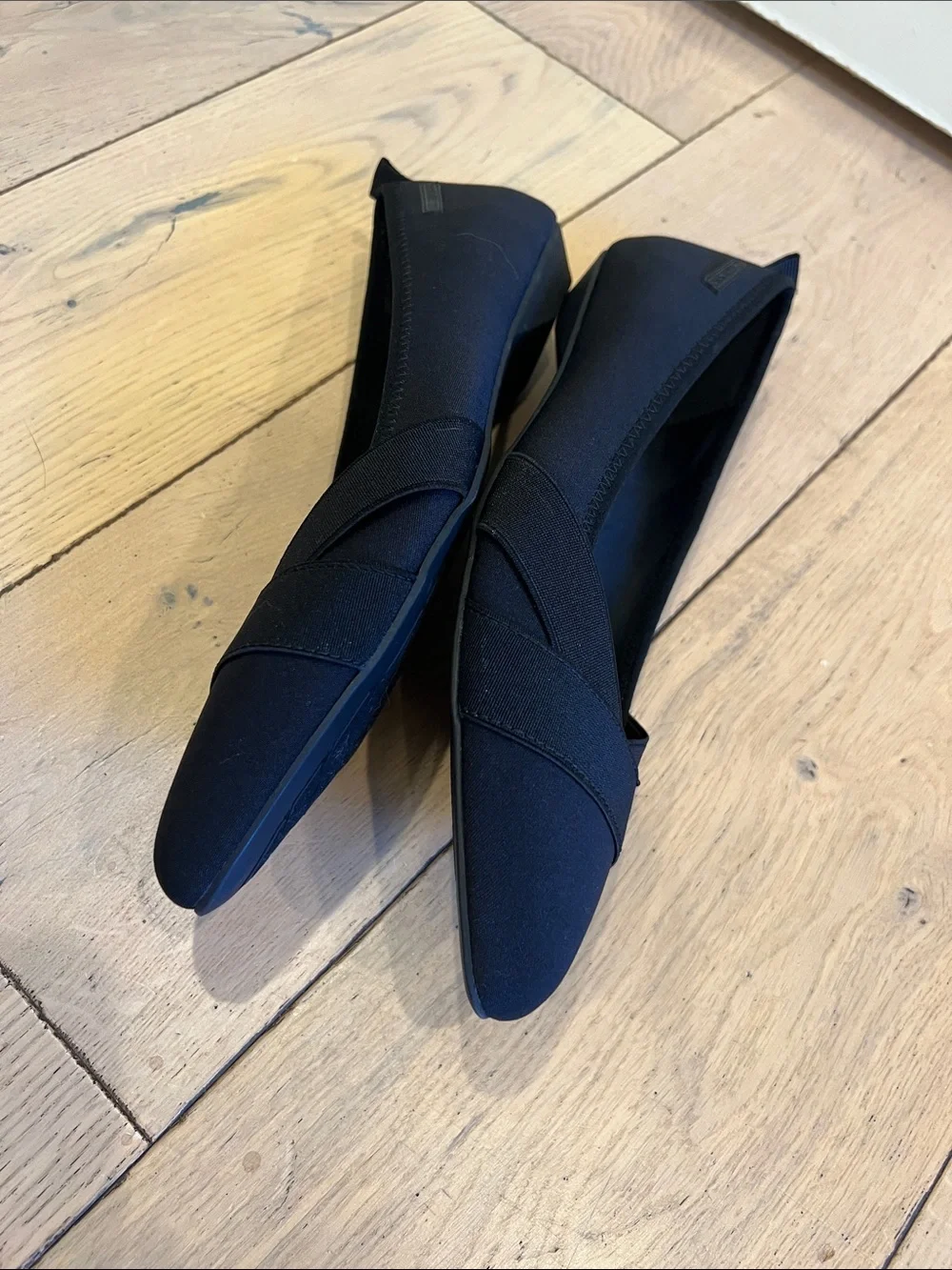 Anne Klein Black Pointed Toe Slip-On Flats with Crossover Vamp